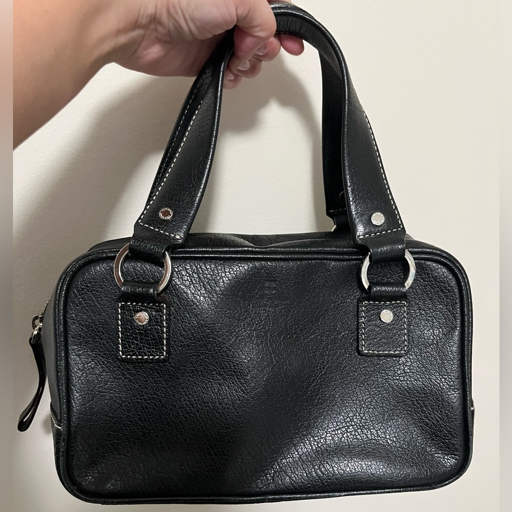 kate spade Black Leather Satchel with Silver Hardware